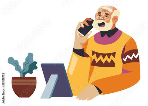 Grandpa talking on phone, senior male character