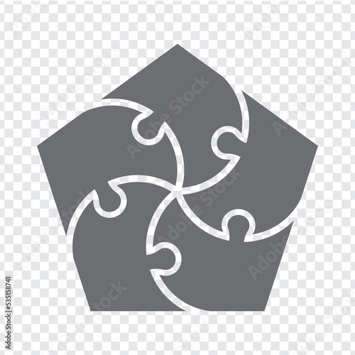 Simple icon pentagon puzzle in gray. Simple icon pentagon  puzzle of the five elements  on transparent background for your web site design, app, UI. EPS10.