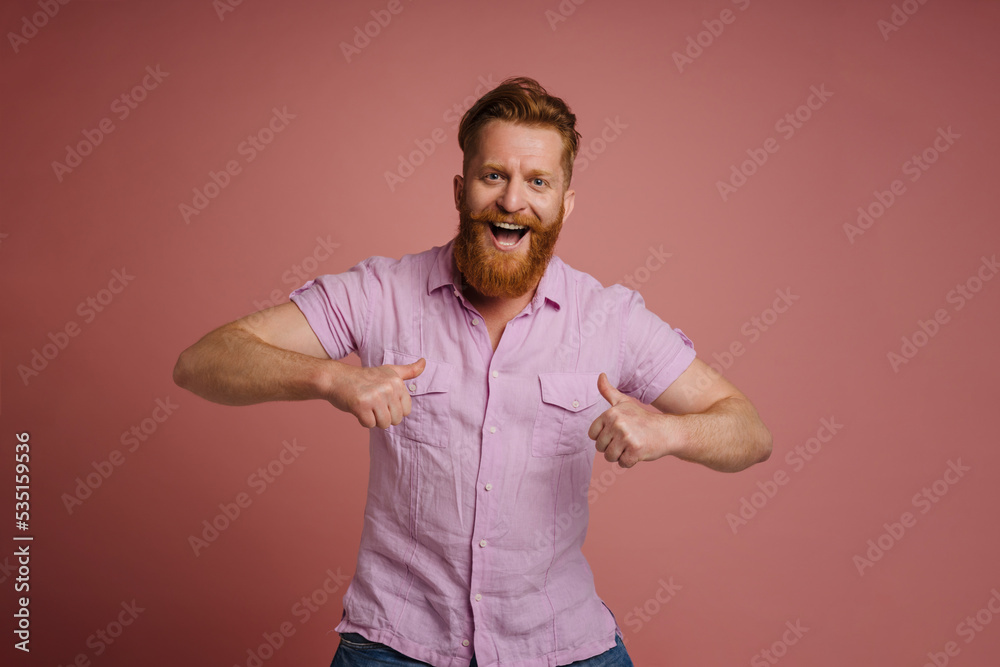 Ginger white man with beard screaming and pointing fingers at himself Ginger white man with beard screaming and pointing fingers at himself