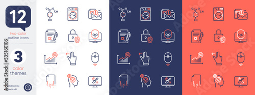 Set of Thoughts, Washing machine and Chemical formula line icons. Include Reject file, Accounting report, Touchscreen gesture icons. Cyber attack, Repair, 5g statistics web elements. Vector