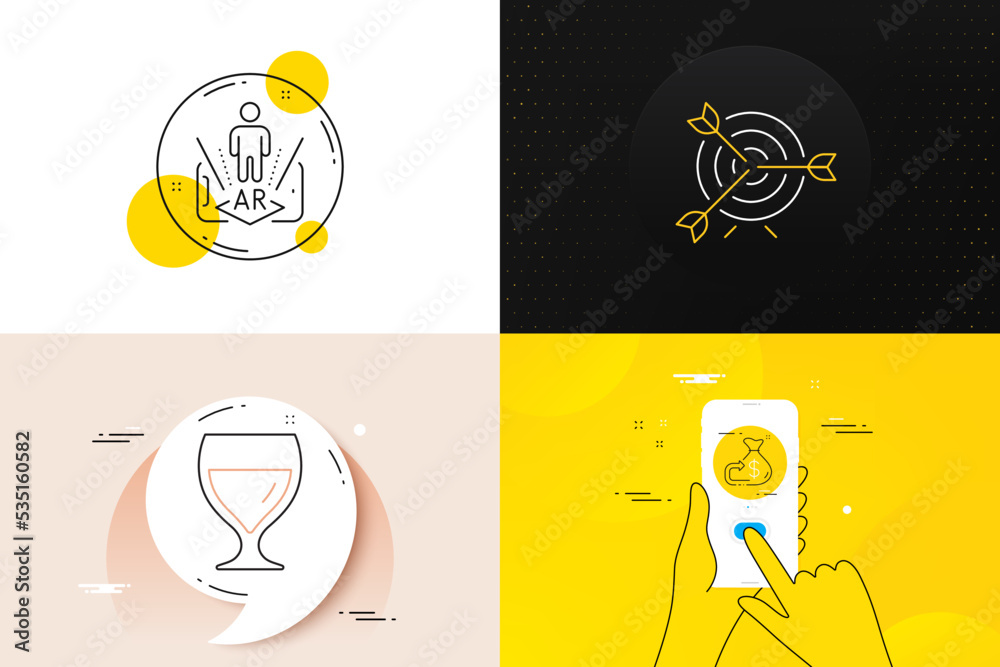 Minimal set of Augmented reality, Wine glass and Cashback line icons ...