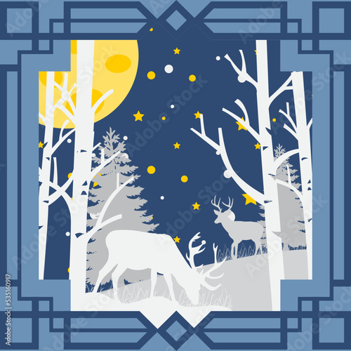 Vector Illustration Christmas Dear Layer Paper cut