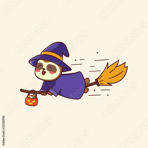 Illustration vector graphic of cute halloween sloth cartoon. Perfect for halloween card, illustration card, t-shirt, etc.