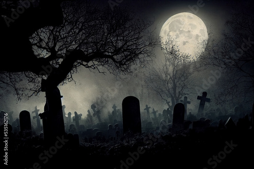Fototapeta Horror cemetery at night.Digital art