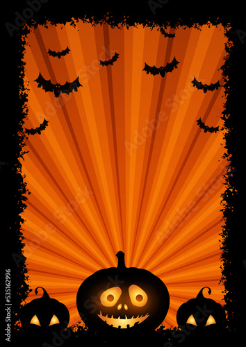 Halloween background with grunge border and jack o lantern