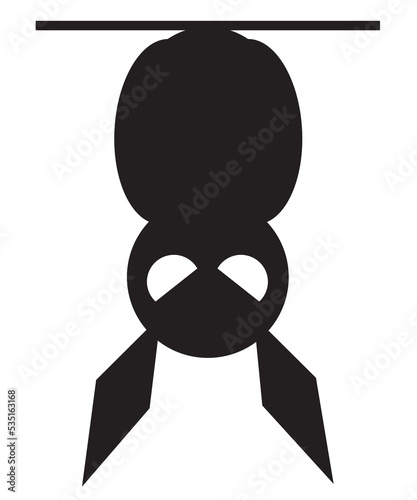 graphic design of hanging black bat. can be used for products or content on halloween
