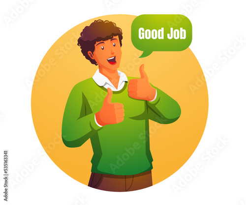 a man raises a thumbs up giving a good job rating 