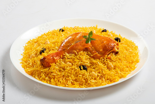 Arabian platter kabab rice isolated on white