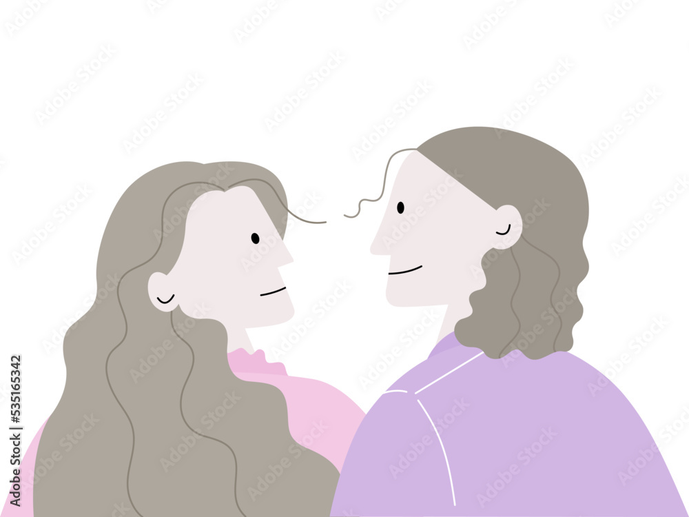 Couple people standing together with romantic emotion, valentine's day concept, flat vector illustration on white background. Couple people standing together with romantic emotion, valentine's day concept, flat vector illustration on white background.