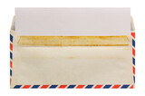 open old airmail envelope with blank letter isolated with clipping path for mockup