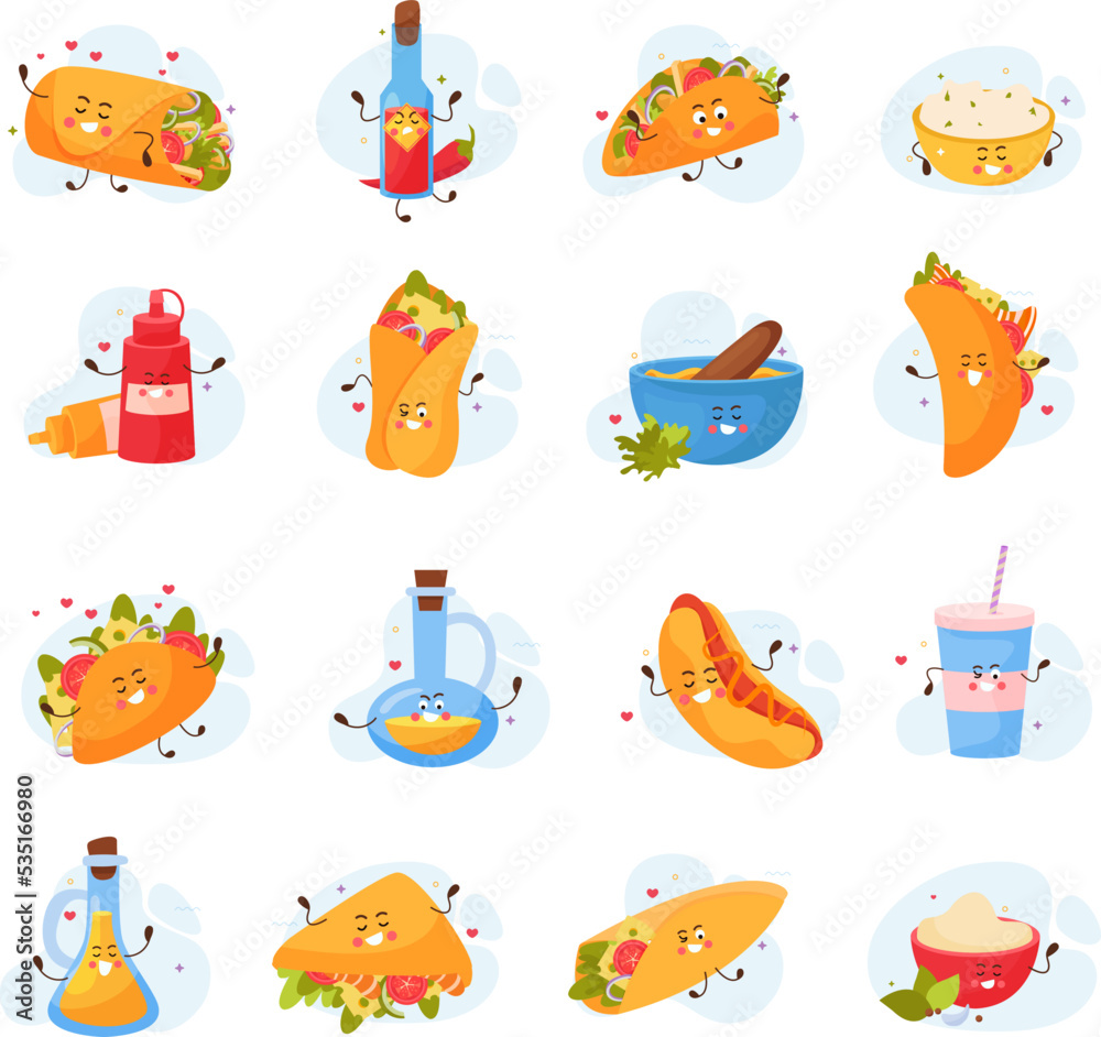 Taco Cartoon Flat Icons