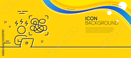 Difficult stress line icon. Abstract yellow background. Online psychology sign. Confused mental health symbol. Minimal difficult stress line icon. Wave banner concept. Vector
