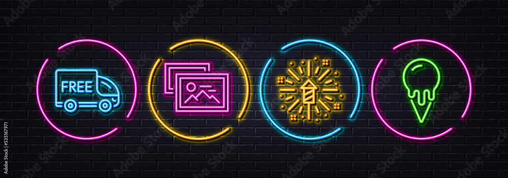 Free delivery, Photo album and Fireworks explosion minimal line icons ...
