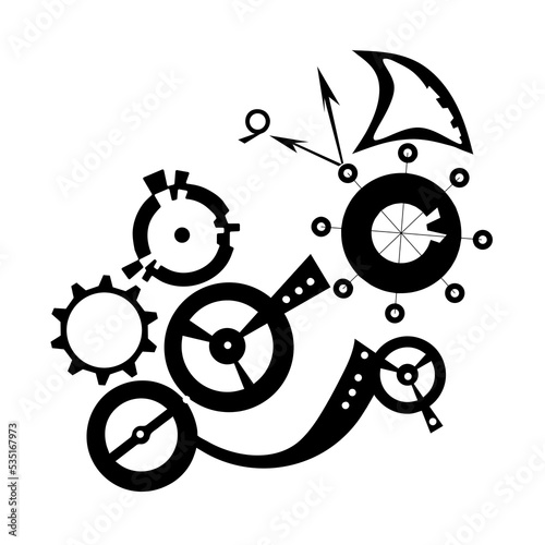 Abstract gears, clocks, numbers and arrows