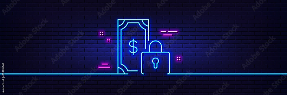 Neon light glow effect. Private payment line icon. Dollar sign. Finance symbol. 3d line neon glow icon. Brick wall banner. Private payment outline. Vector Neon light glow effect. Private payment line icon. Dollar sign. Finance symbol. 3d line neon glow icon. Brick wall banner. Private payment outline. Vector