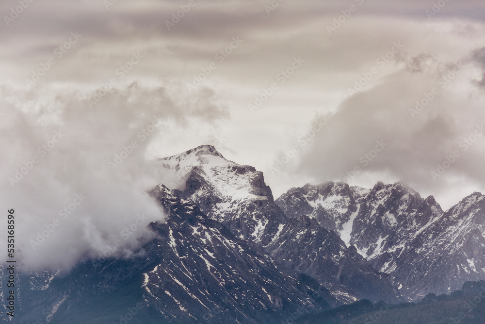 Mountain peaks and clouds. Close-up