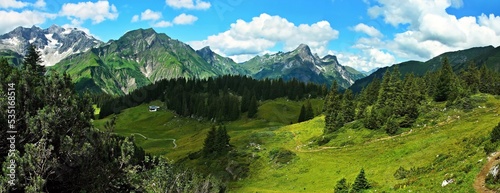 Austrian Alps - panoramic view of the Hochberg and Hochlichtspitze mountains in the Lechtal Alps photo