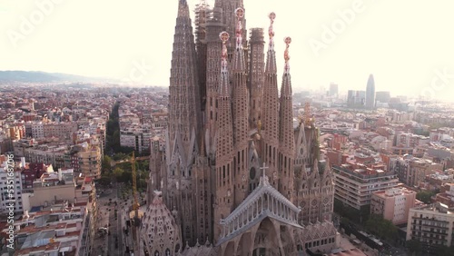 Sagrada Familia, Barcelona, Spain. Aerial View of Iconic Christian Landmark at Morning photo