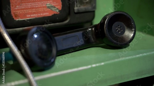 Close up of an old telephone booth