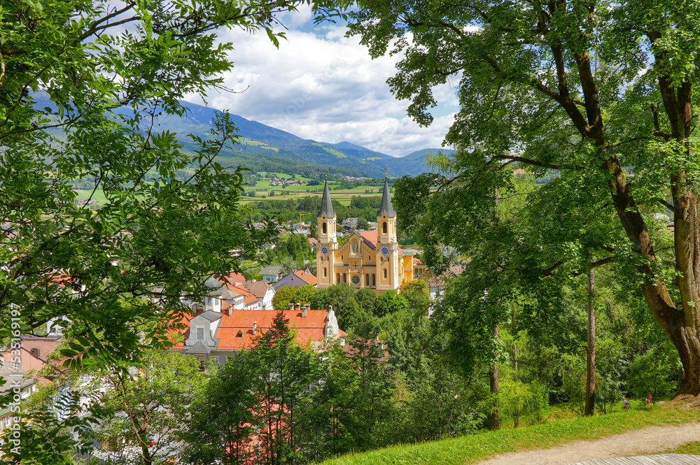 Panoramic view of Brunico in South Tyrol, Italy