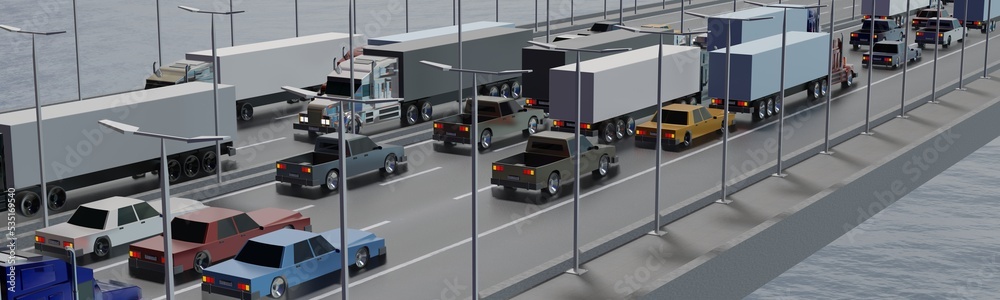Cars on a highway - 3D illustration Cars on a highway - 3D illustration