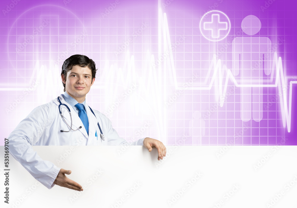 Doctor with banner Doctor with banner