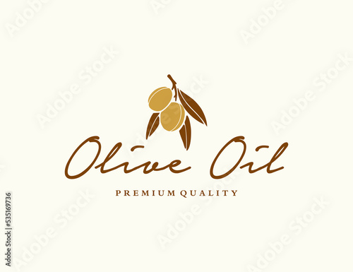 Vintage hand drawn olive oil logo design