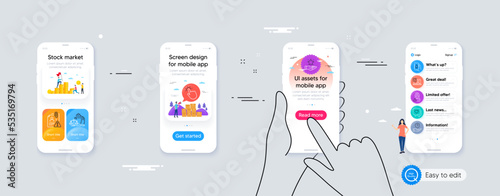 Heart, Protection shield and Bell alert minimal line icons. Phone ui interface. Court jury, Search employee, Nurse icons. Touchpoint, Friends chat, Loyalty program web elements. Vector