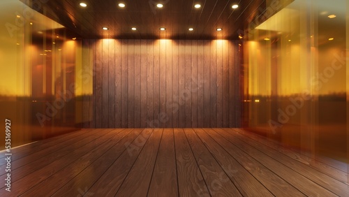 three-dimensional color background for wooden TV studio 3d rendering