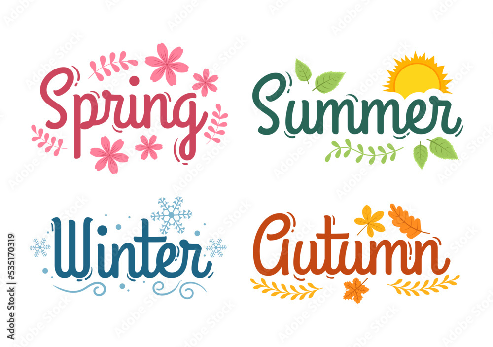 Scenery of the Four Seasons of Nature with Landscape Spring, Summer, Autumn and Winter in Template Hand Drawn Cartoon Flat Style Illustration Scenery of the Four Seasons of Nature with Landscape Spring, Summer, Autumn and Winter in Template Hand Drawn Cartoon Flat Style Illustration