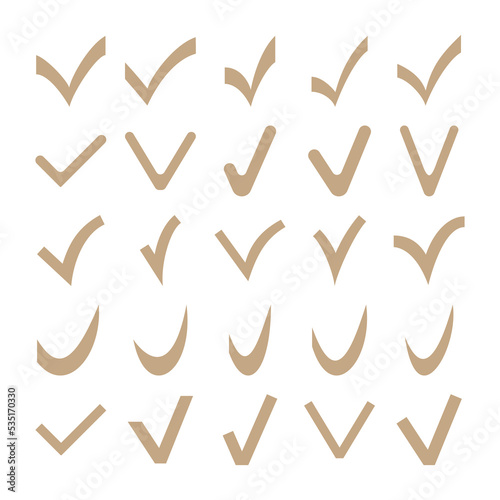 Set of golden and white different vector check marks