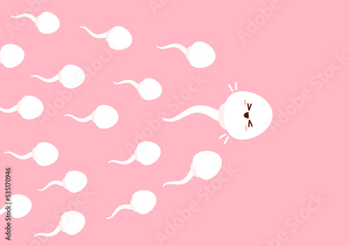 Cute happy funny sperm cell and Ovum. Vector flat line cartoon. illustration. Fertilization concept.