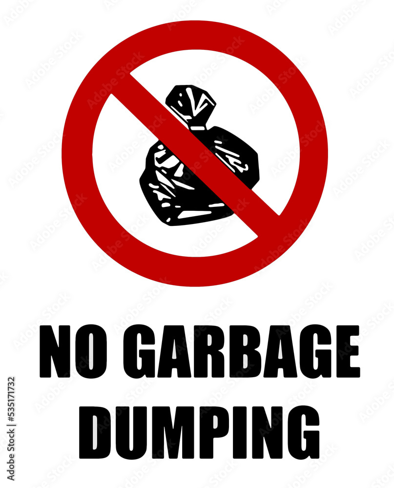 ภาพประกอบสต็อก No garbage dumping, with ban sign around a trash bag and