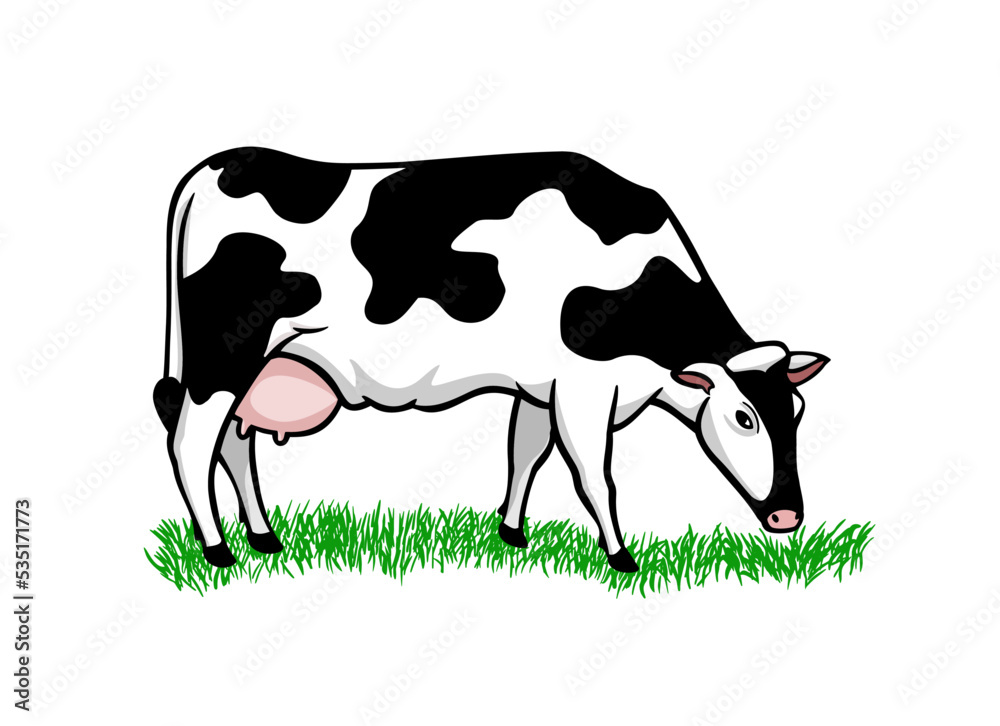 Premium Vector | Cute little cow cartoon eating grass