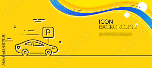 Car parking line icon. Abstract yellow background. Park place sign. Hotel service symbol. Minimal car parking line icon. Wave banner concept. Vector