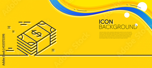 Cash money line icon. Abstract yellow background. Banking currency sign. Dollar or USD symbol. Minimal usd currency line icon. Wave banner concept. Vector
