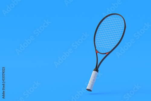 Levitating tennis racquet. Sports equipments. International tournament. Game for laisure. Favorite hobby. Copy space. 3d render