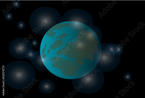 Vector illustration of a beautiful full planet earth near and around the stars.