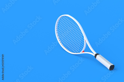 White modern tennis racquet. Sports equipments. International tournament. Game for laisure. Favorite hobby. Copy space. 3d render