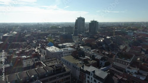 Hasselt City Center Aerial View Drone Flying Forward, Sunny Summer Day photo