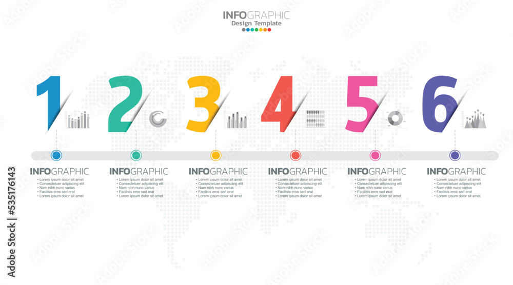 Naklejka premium Timeline infographic vector with 6 steps can be used for workflow layout diagram annual report web design.
