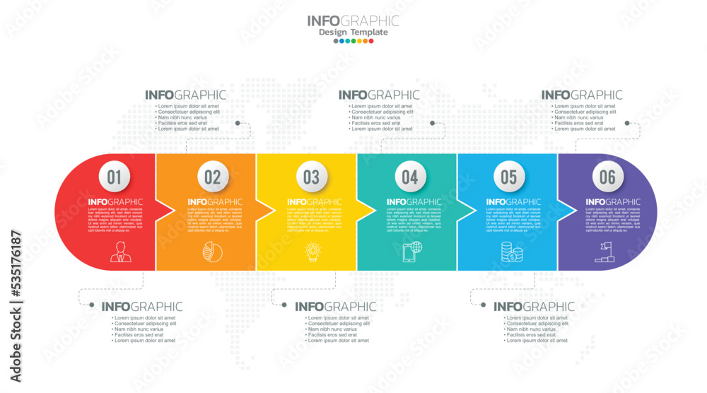 Fototapeta premium Timeline infographic vector with 6 steps can be used for workflow layout diagram annual report web design.