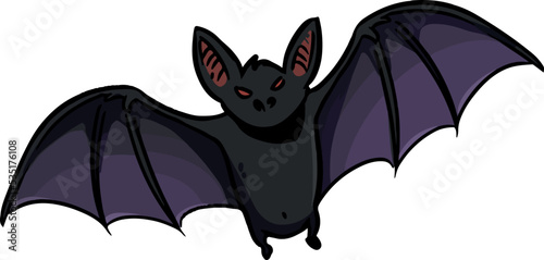 Vector linear illustration of the flying bat. Funny comic style cute outline bat doodle. Hand-drawn doodle isolated icon. Media highlights symbol. Element for Halloween or pagan witchcraft theme