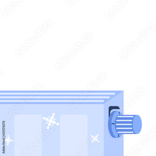 Thermostatic valve of the radiator in ice. Reducing the heat due to high energy prices. Regulating the temperature in the house with a thermostat. Lowering heating costs in winter.