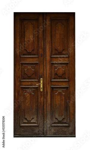 Beautiful old-fashioned wooden door isolated on white © New Africa