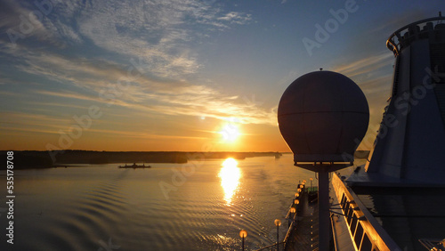 View from outdoor deck of cruiseship cruise ship liner sailing through Stockholm archipelago islands during sunrise twilight early morning hour blue hour nature landscape scenery beauty Baltic cruisin photo