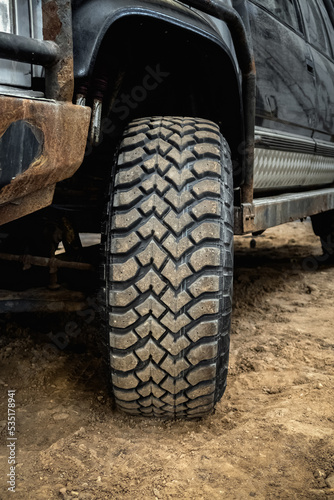 Photo of a car tire tread. Truck