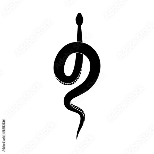 Black silhouette snake. Isolated reptile symbol, wildlife icon snake on white background. Nature vector illustration.