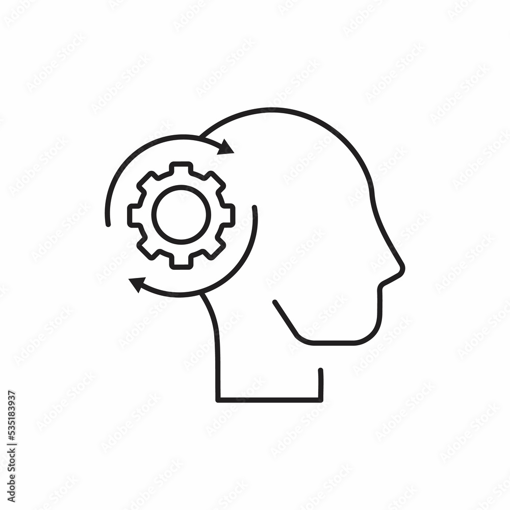 Human head with gear and circular arrow. Adaptation, processing idea icon concept isolated on white background. Human head with gear and circular arrow. Adaptation, processing idea icon concept isolated on white background.