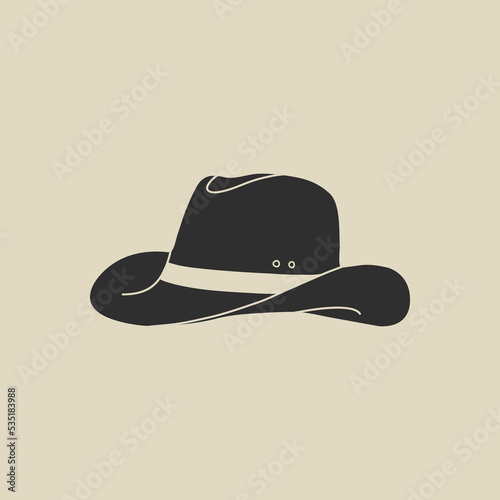 Wild west element in modern flat, line style. Hand drawn vector illustration of old western cowboy hat fashion style, vintage design. Cowboy patch, badge, emblem, logo. photo